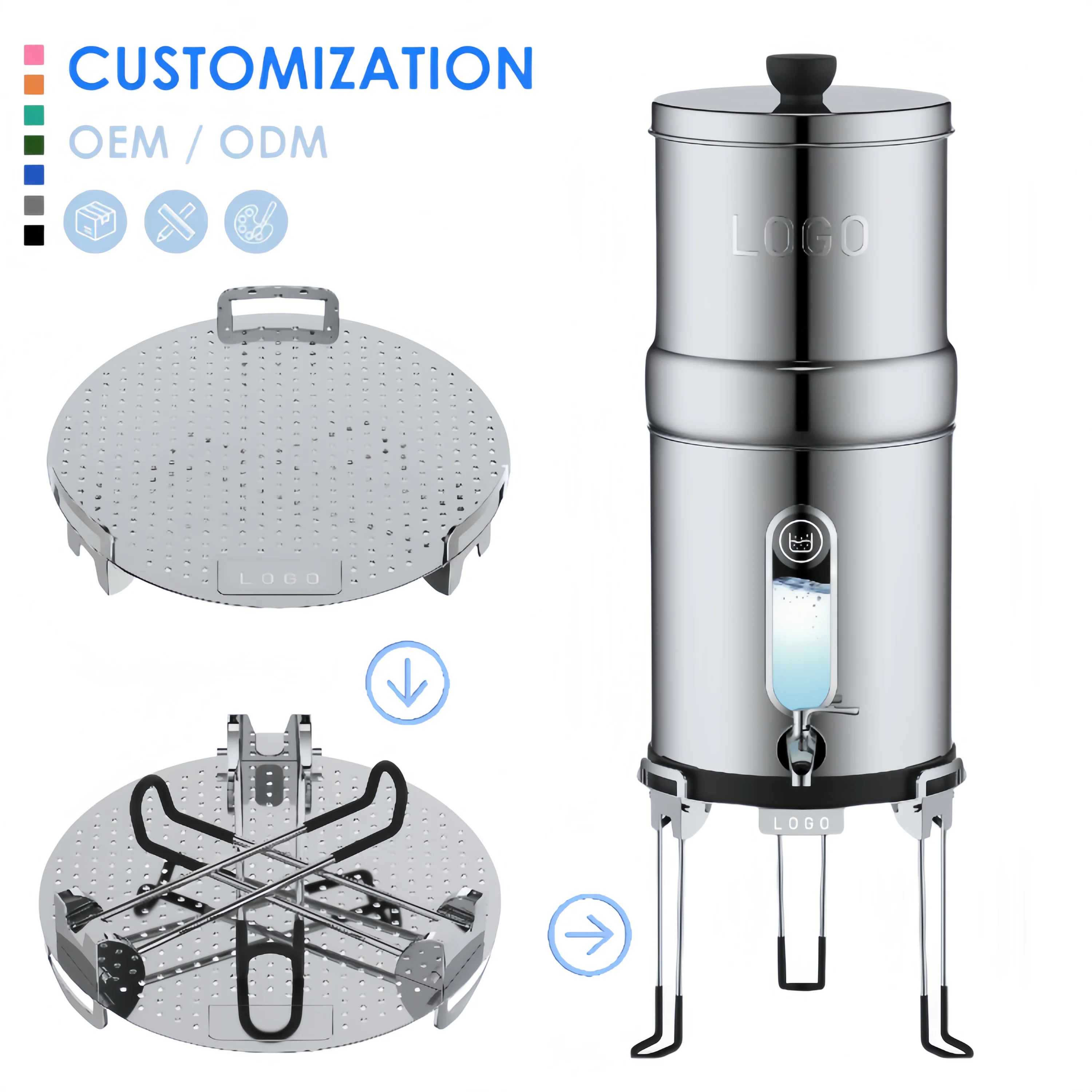 Outdoor Stainless Steel Travel Gravity Purification Filter System Manual Countertop Carbon Fluoride Filters Car Applications