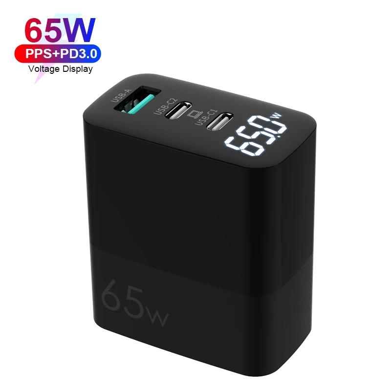New Arrival Wall Charger USB3.0 2 USB C Mini Size PD Fast Charging 65W GaN Wall Charger