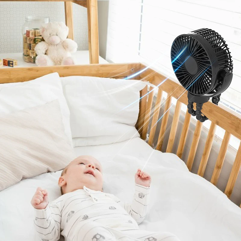 360 Degrees Rotation 12000mAh Baby Stroller Octopus Tripod Fan With Flexible Legs Phone Holder