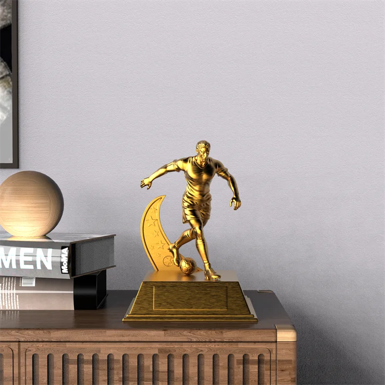 Wholesale High Quality 3D Design soccer player figurines trophy souvenirs decoration resin Football Championship trophy