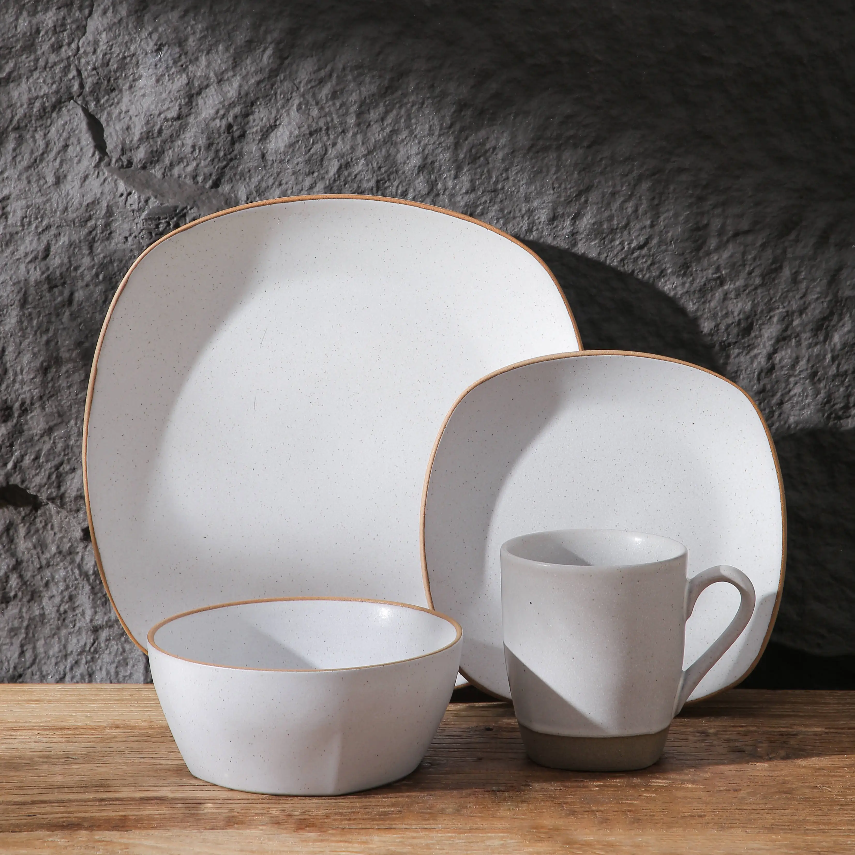 Rustic flecks glaze wholesale factory price modern kitchen tabletop 16 pieces dinner set home restaurant ceramic tableware set
