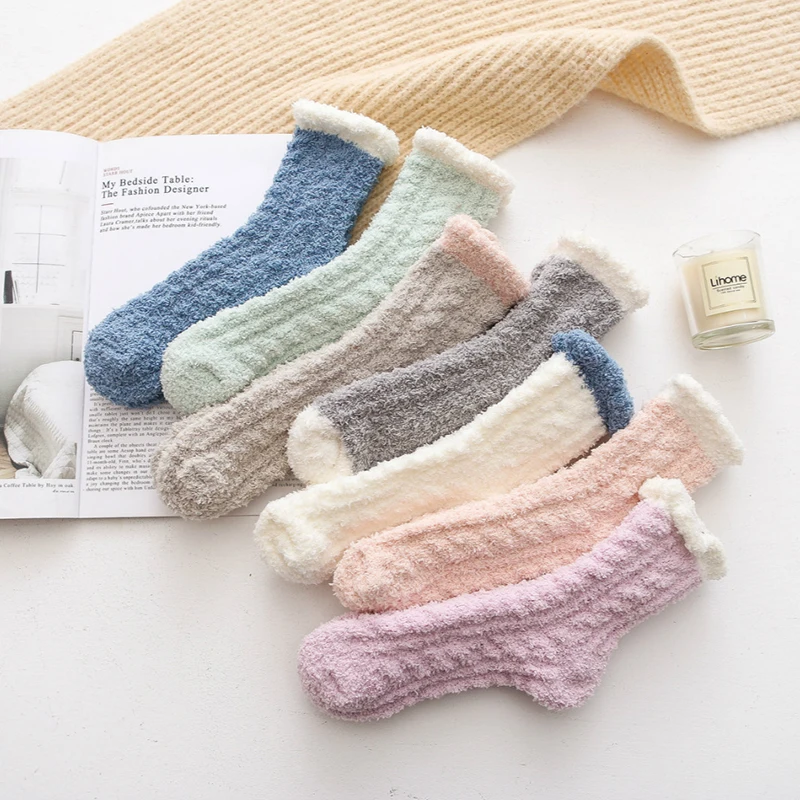 2022 Classic women winter warm Thickened home Tube Sock cute cozy fuzzy fluffy slipper socks with grip funny socks