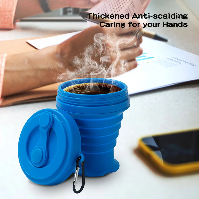 Hot Sale 400ml Bottle Food Grade BPA Folding Water Cup Outdoor Reusable Silicone Eco Friendly Foldable Travel Mug