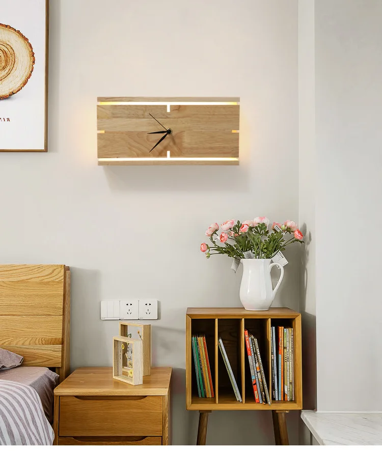 Светодиодный ночник, прямоугольные деревянные настенные часы, украшение для дома
