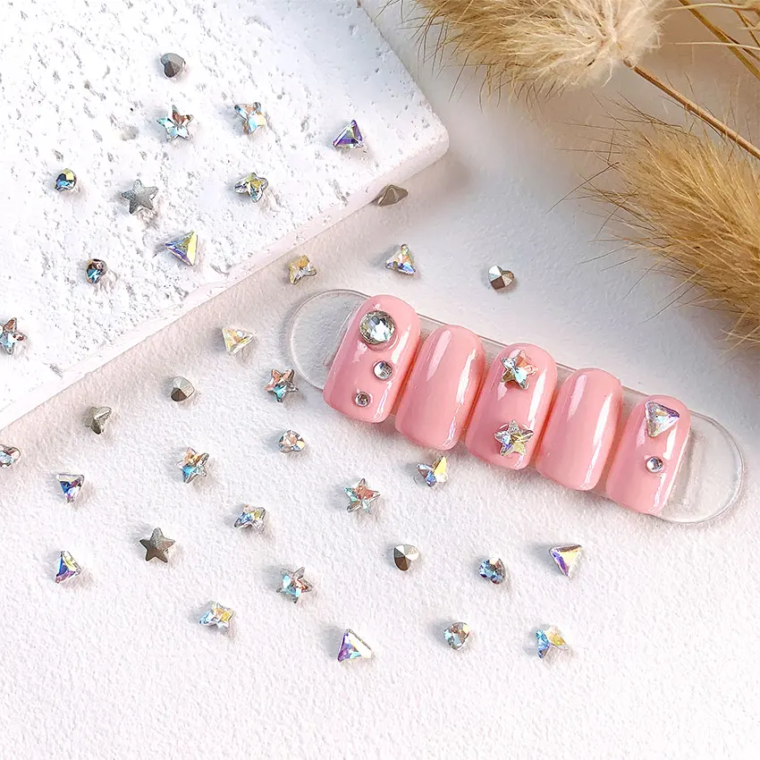 C148 SAFENG 50pcs Shiny Point Back Glass Rhinestone Non Hot Fix Butterfly Star Nail Art Rhinestone For Nail Art Decoration