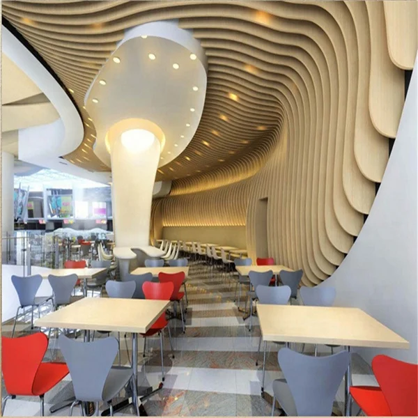 Fireproof 3d Wood Grain Decorative Metal Aluminium Suspended Ceiling For Shopping Mall