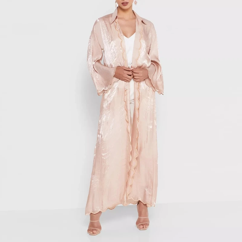 OEM custom pink 2023 summer ladies fashion embroidery turkish muslim casual dress chiffon abayas women