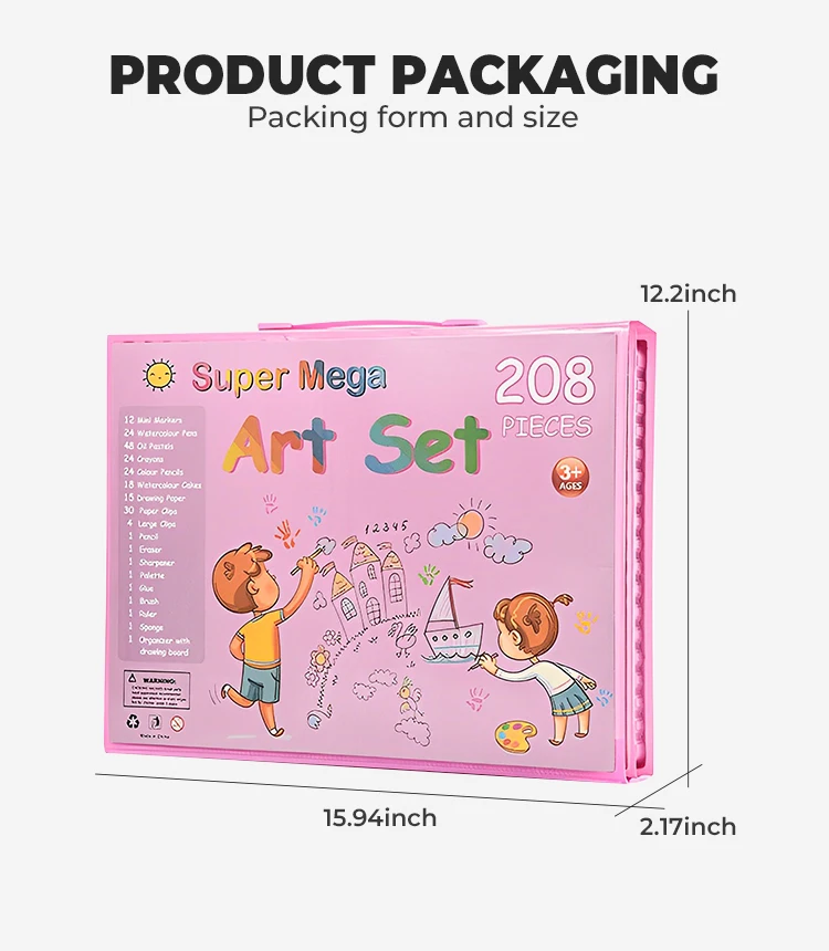 Washable Crayon Set 208 Pcs Drawing Stationary Painting Art Set For Kids