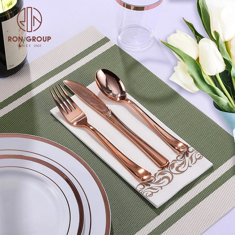 Wholesale Knife Spoon Set Hotel Silverware Restaurant Cutlery Disposable Wedding Bulk Gold Silver Flatware Fork Plastic Utensil