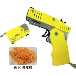 Interesting Toys Mini Metal Folding 6 Shot Rubber Band Gun with Keychain