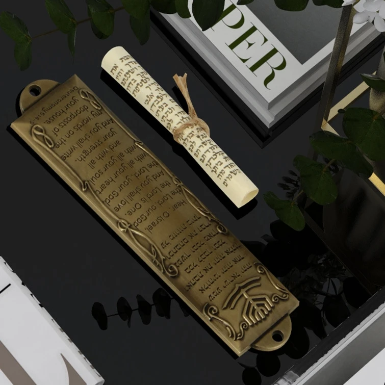Jewish Door Mezuza Self Stick Mezuzah 2 Sets Religious Holy Scroll Metal Bible Man Tin Metal Blessing Mezuzah Metal Mezuzah