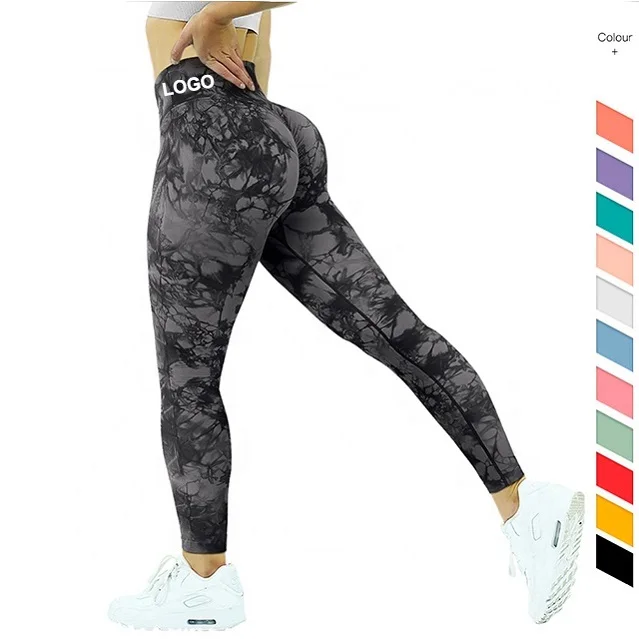 Tking Custom Logo Yoga Gym Wear Women Leggings Butt Lifting Tie Dye Soft Workout Tights Seamless Fitness Scrunch Butt Leggings
