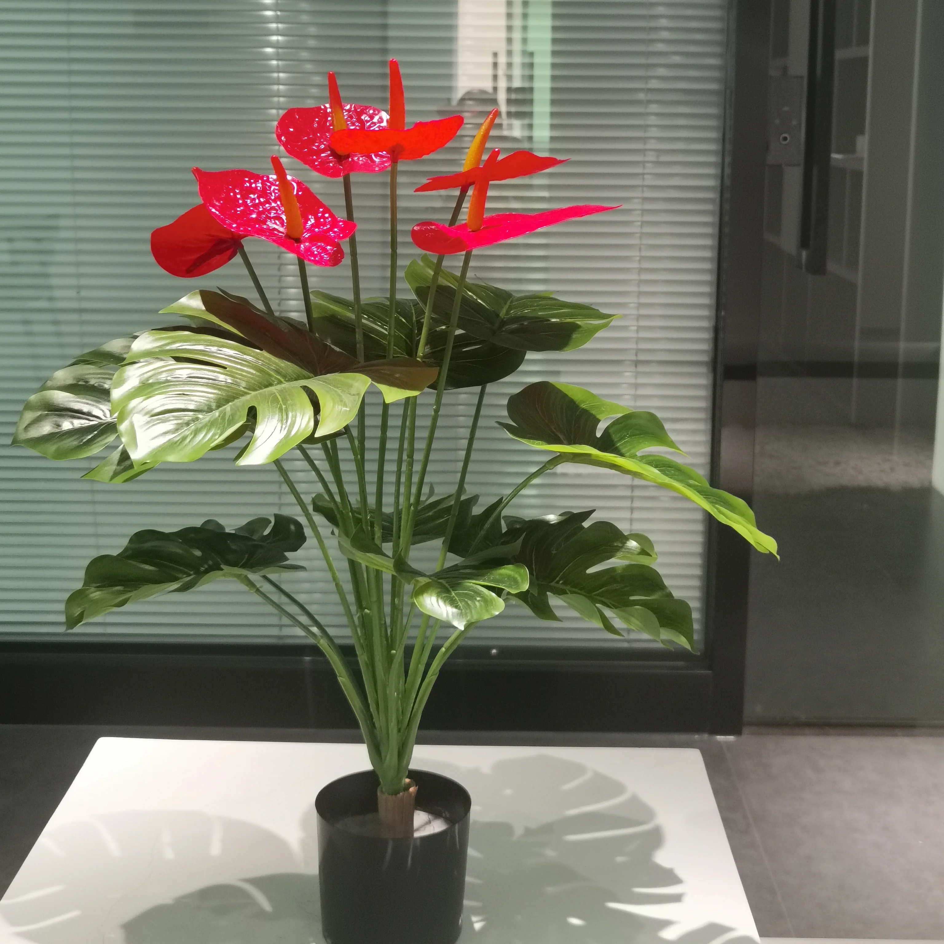 Indoor 70 cm bonsai office desk decor plastic faux plant with flower cheap artificial plant tree