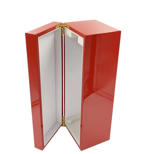 Piano red lacquer finish custom design luxury wooden champagne bottle gift box