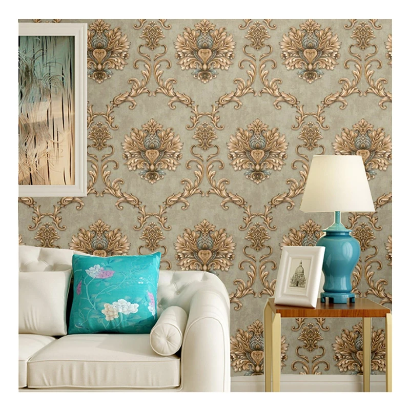 European luxury home decoration classic Damascus PVC wallpaper living room bedroom TV background vinyl 3D adhesive wallpaper