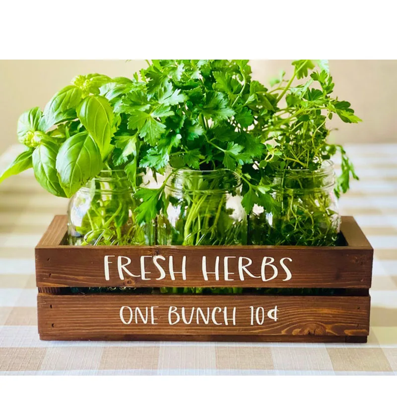 Herb Garden Wooden Planter Box Fresh Herb Container Mason Jar Crate Farmhouse Wood Crate Windowsill Herb Planter Plants Pots