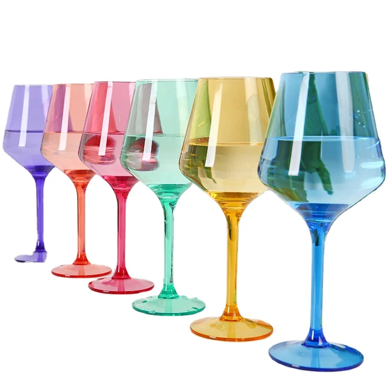 Wholesale Custom Logo Colorful Wine Glasses Tritan Colored Plastic Red Wine Glasses For Wedding