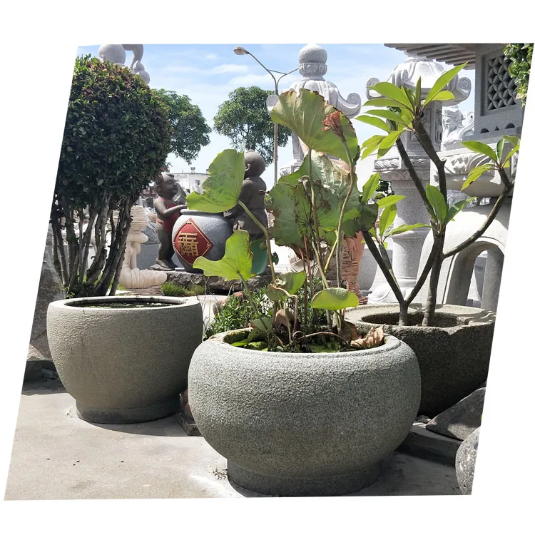 Garden Outdoor Aquatic Natural Stone Large Water Bowls Planters Lotus Flower Stone Round Pots Big Troughs