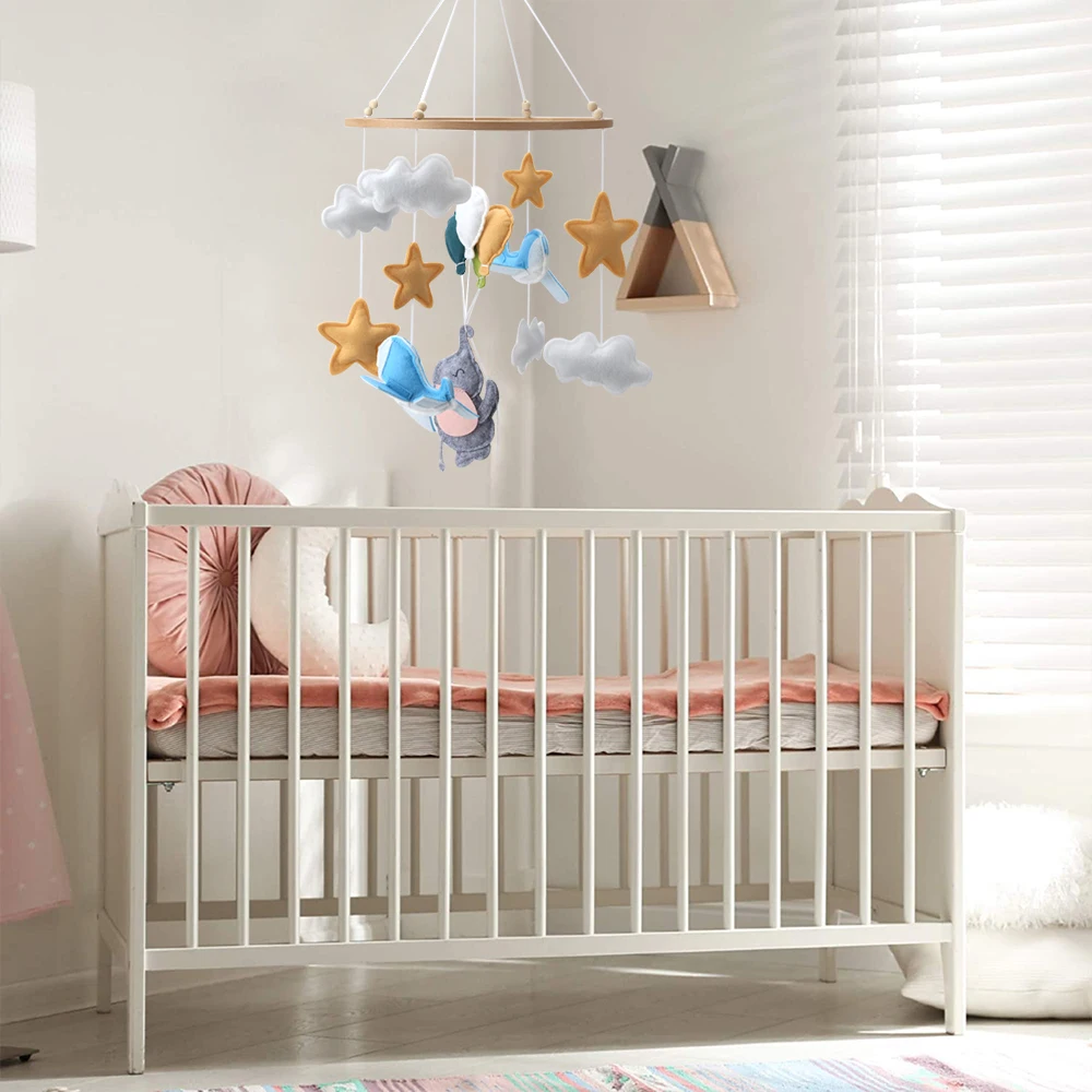 baby crib cot mobile elephant balloon airplane felt mobiles baby wood frame hanging decor kids musical mobile toy