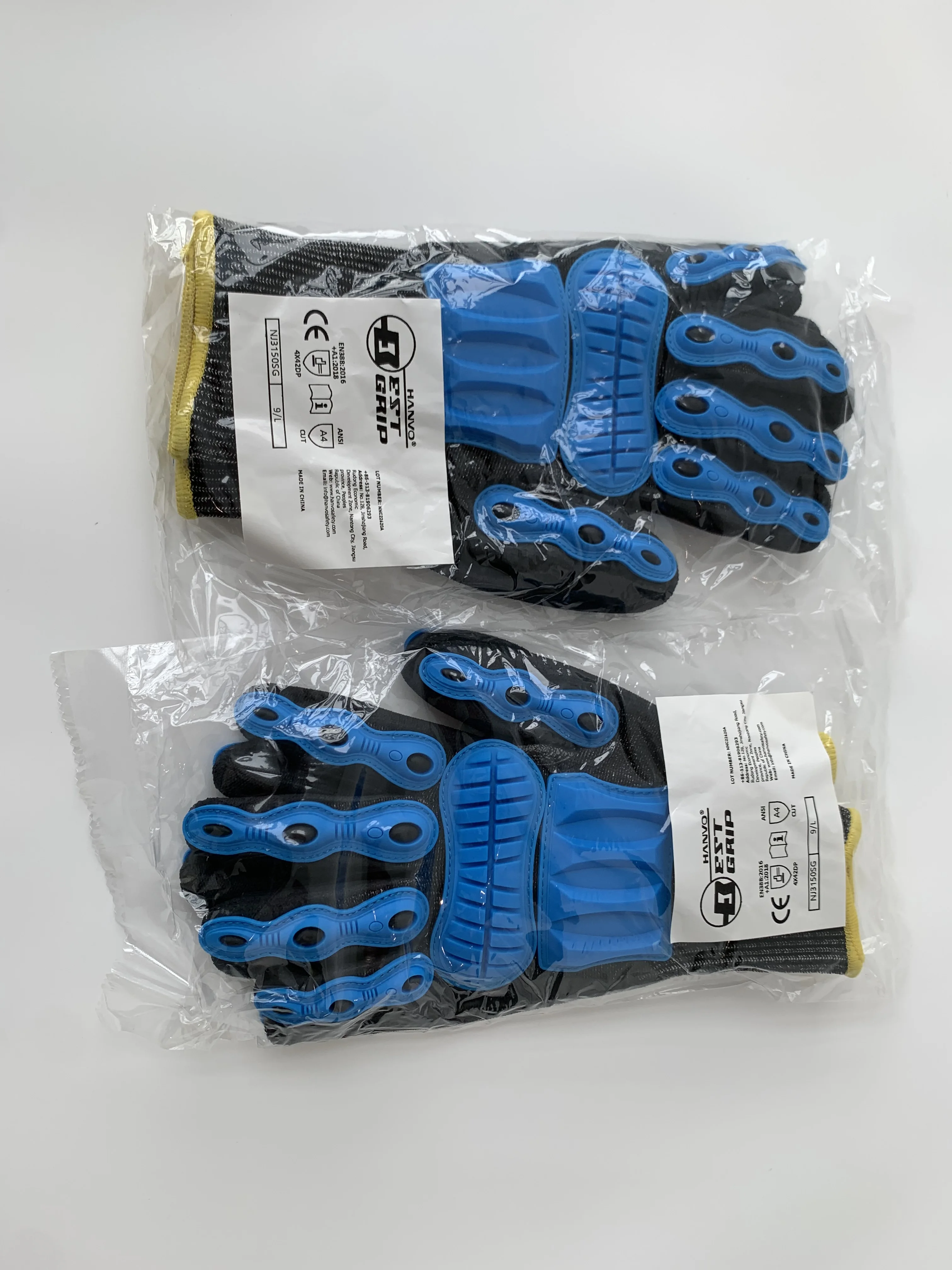 outdoor labor protection Gloves shockproof damping Wear-resistant TPR riding mechanical Gloves blue real photo