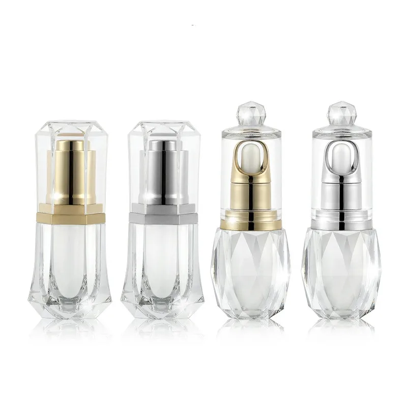 10ml luxury acrylic plastic clear oil bottle with gold dropper for essential oil