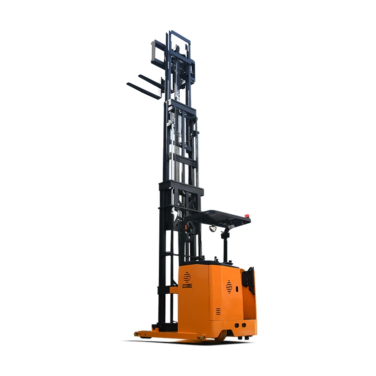 warehouse 3 way stacker 1 ton 1.5 ton seated stand on type electric reach truck forklift with 3m 4m 5m 6m 7m 10m height