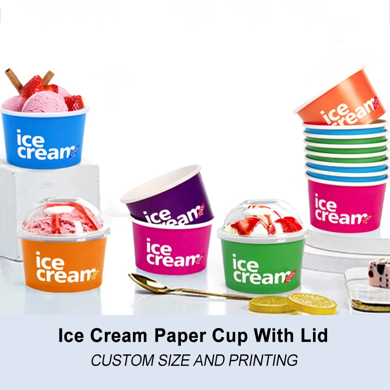 Biodegradable 100Ml 150Ml 500Ml Icecream Paper Cup Custom Printed 3oz 5oz 8oz Disposable Dessert Yogurt Ice Cream Paper Tubs Cup