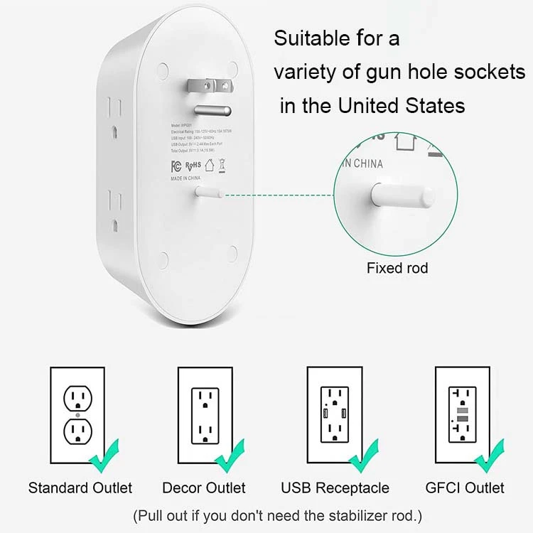 3 Usb 1 Tpye-c Wall Fast Charger 6 Ac Socket Surge Protector Power Board Outlet Extender