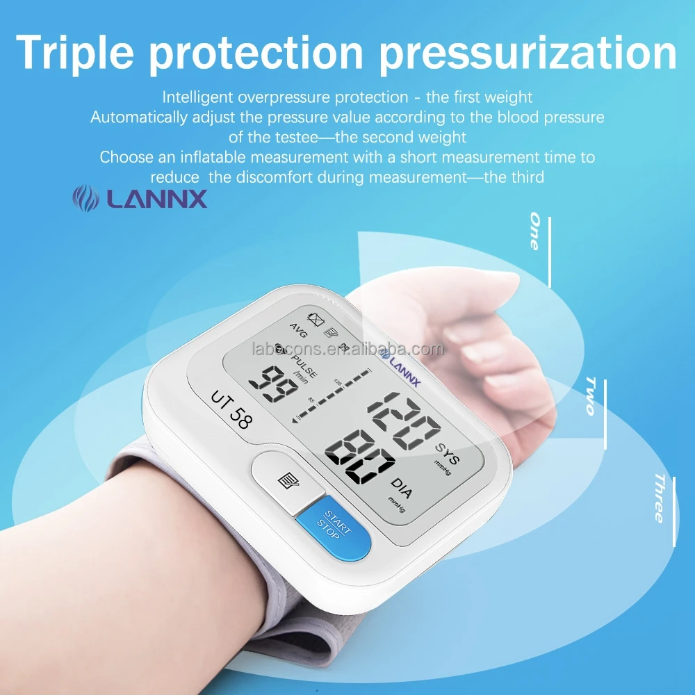 LANNX uT 58 Digital Blood Pressure meter Smart Sphygmomanometer BP Machine hospital Wrist Style Automatic Blood Pressure Monitor