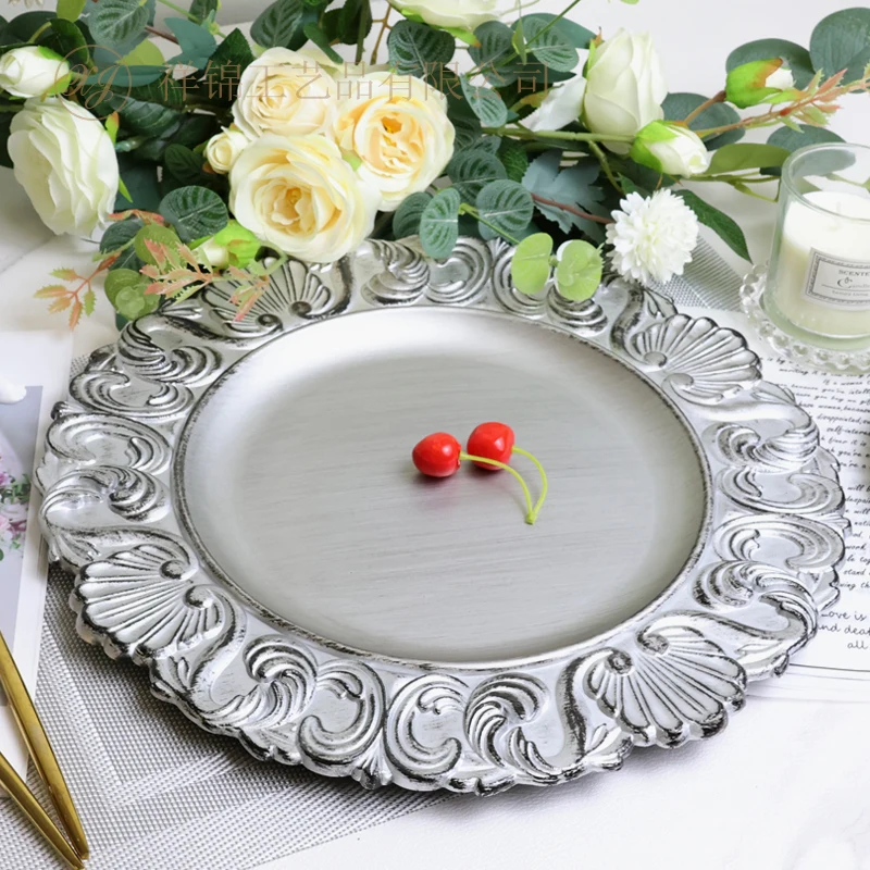 Modern Vintage Decorative Charger Plates Black Banquet Plastic Dish Dishes Sustainable Wedding Supplies for Parties