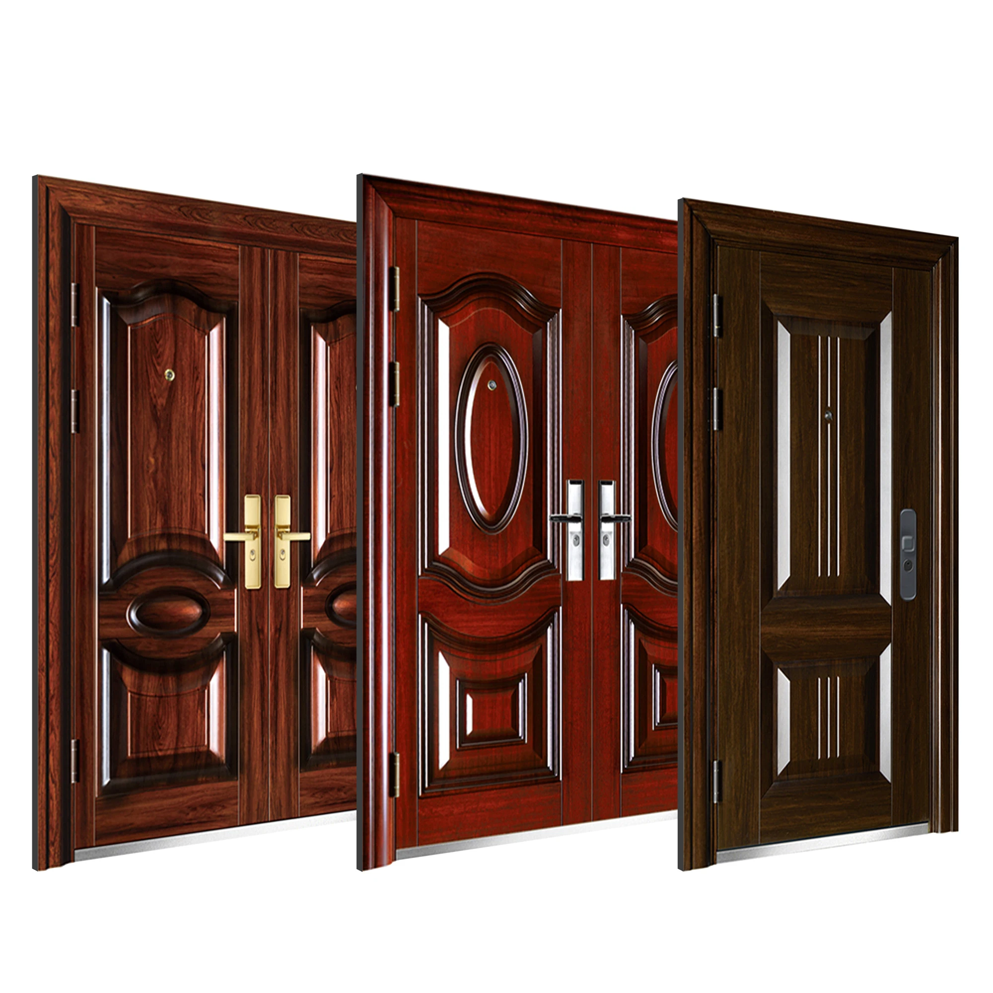 Cheapest Price Hot Sale Metal Security Steel Door Exterior Embossed Wooden Grain Security Steel Front Doors Villa Entry Doors