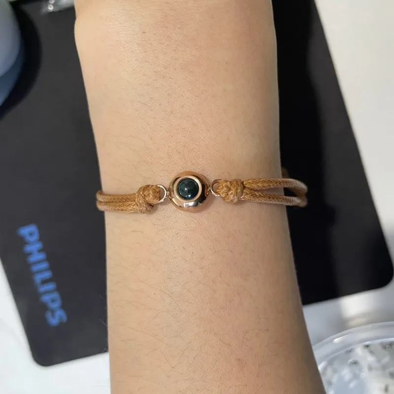 new arrival stainless steel photo projection pendant custom leather rope bracelet