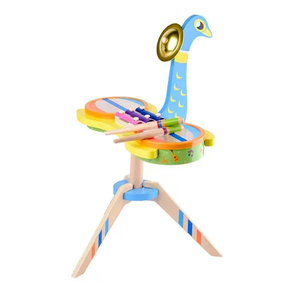 Wooden imitation peacock jazz drum set percussion instrument for early education music educational toy for kindergarten