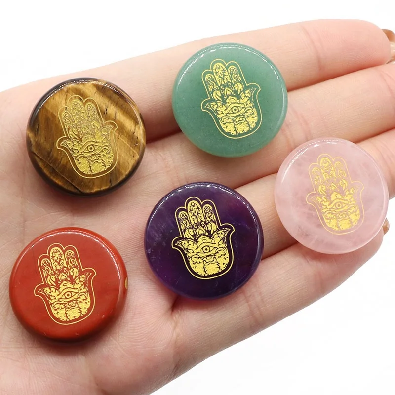 Резной Фатима ручной узор круглая хлопья натуральный розовый кварц Агат Тигровый глаз камень Фатима ручной узор гравировка вафель