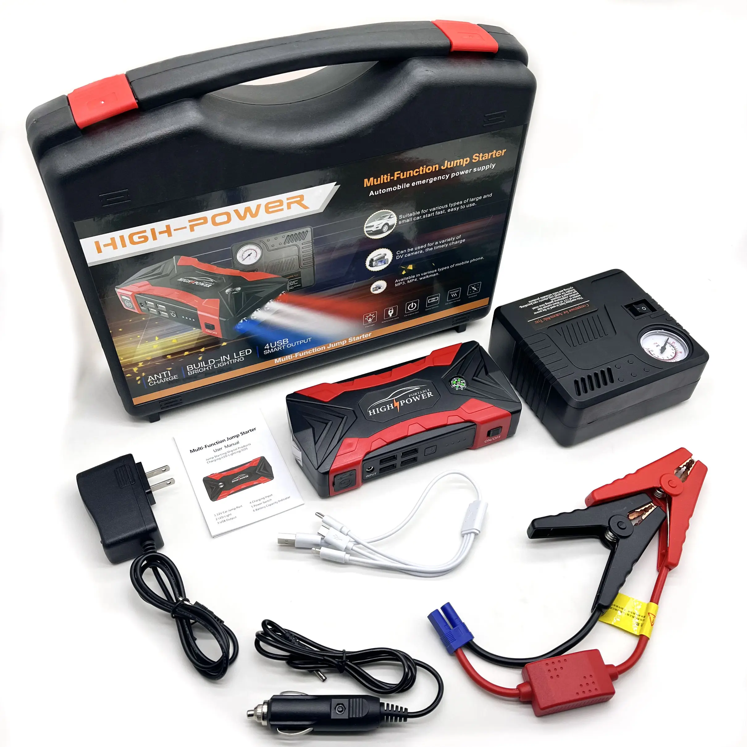 99800mAh 1000A Mini Car Jump Starter With 12V Lithium Battery Power Bank Jump Pack With Air Compressor Booster Charger For Car