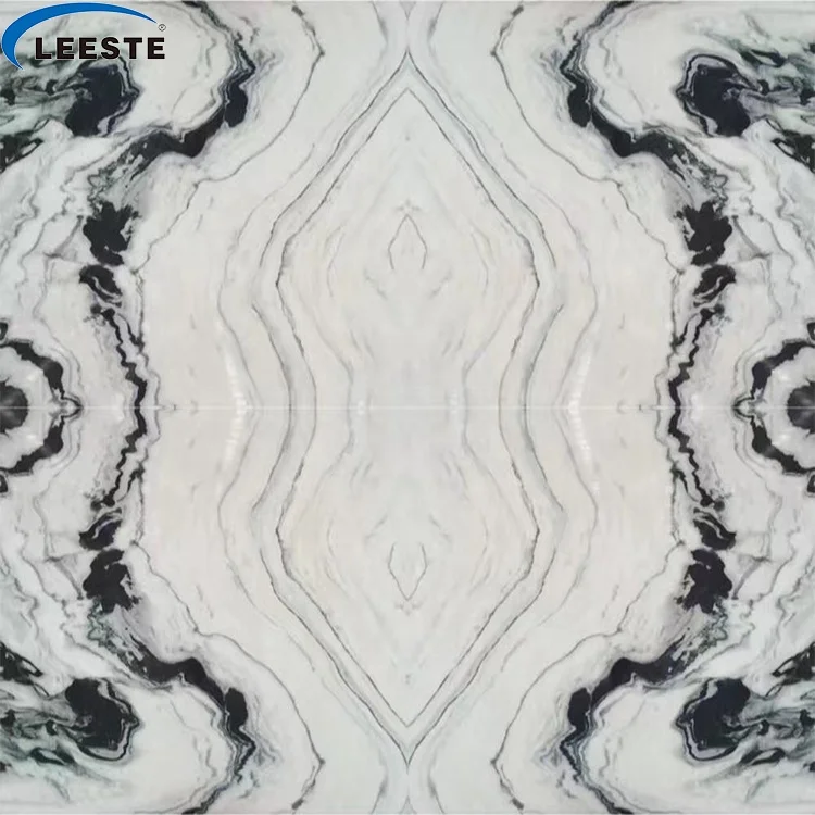 China quarry Custom Cutting Stone wall and floor with black vein tile nature panda white marble slab