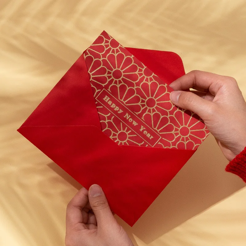 Happy Cards For New Year Wedding Important Activities Red Greeting Cards with Envelop