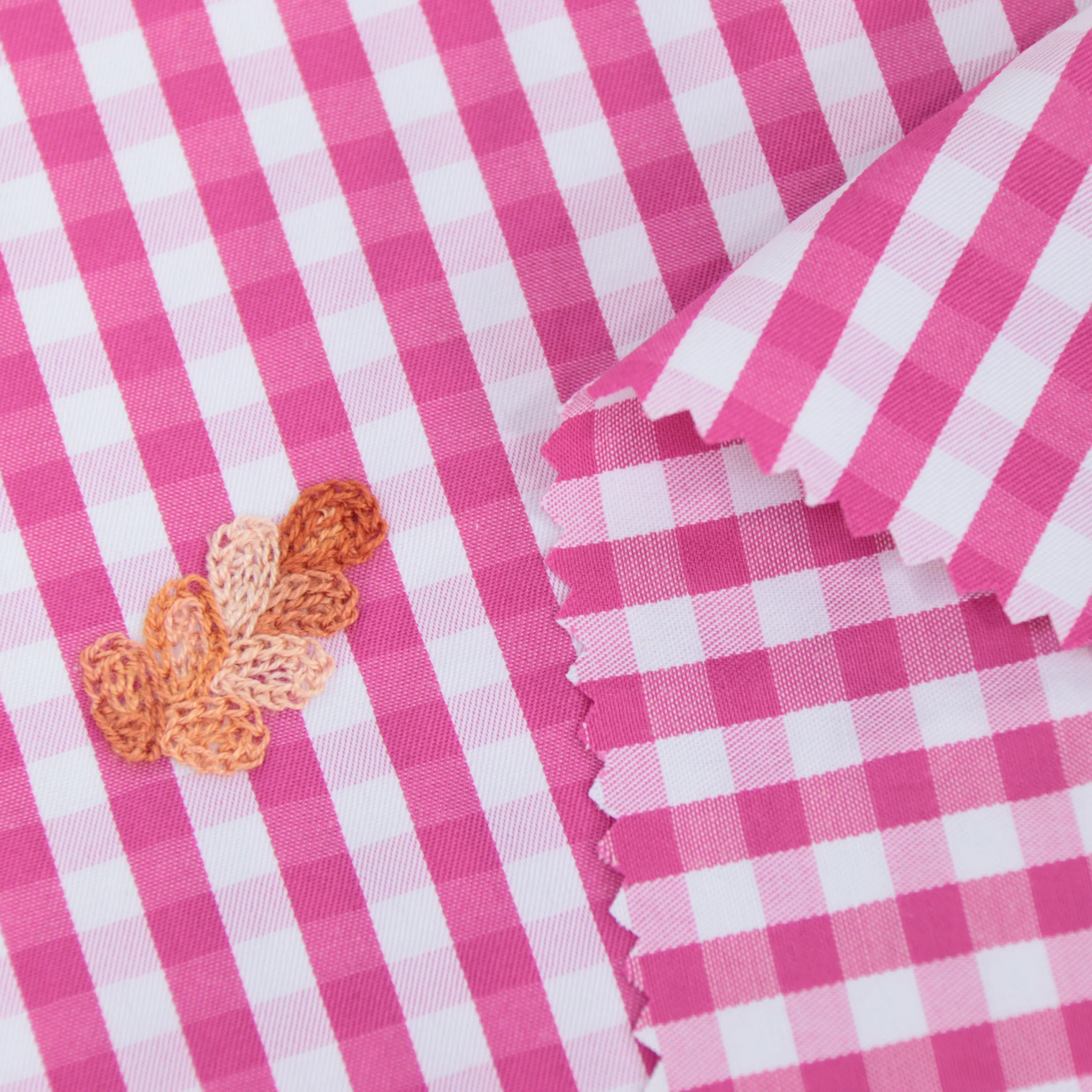 Poly cotton 80/20 Polyester Cotton check yarn dye woven twill T/C 3D flower embroidery Fabric for Upholstery