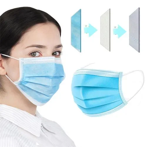 Disposable Ear Loop Mask 3-Ply Disposable Non-Woven Face Mask Latex-Free, Fiberglass-Free Protects Against Pollen