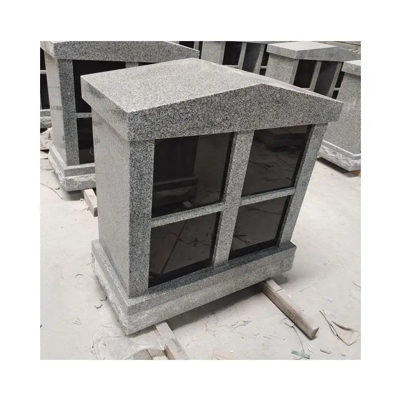 SHIHUI Wholesale Natural Stone Grey Granite Columbarium And Funerary Chapel 4 Niches Cremation Urn