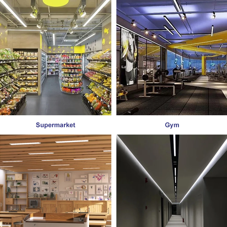 DIY Shape Aluminum PMMA Lens Ceiling Track Suspension 40 50 60 Watt Commercial Linear Led Pendant Light