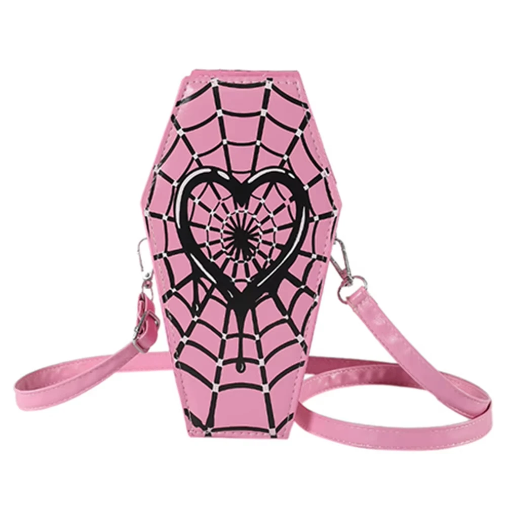 Gothic Coffin Shoulder Bags for Women Small Crossbody Bag Spider Web PU Leather Handbags Designer Clutch Halloween Gifts