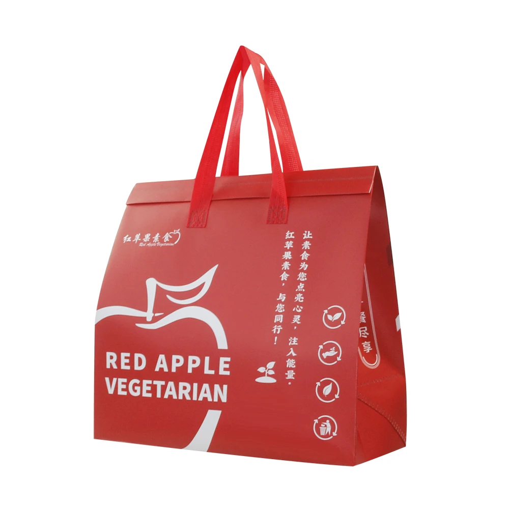 Wholesale Food Takeaway Thermal Insulation Waterproof Red Tote Biodegradable Disposable Cooler Bags