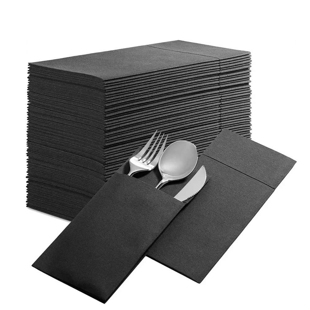 Custom cutlery paper napkin airlaid paper napkin with pocket for cutlery