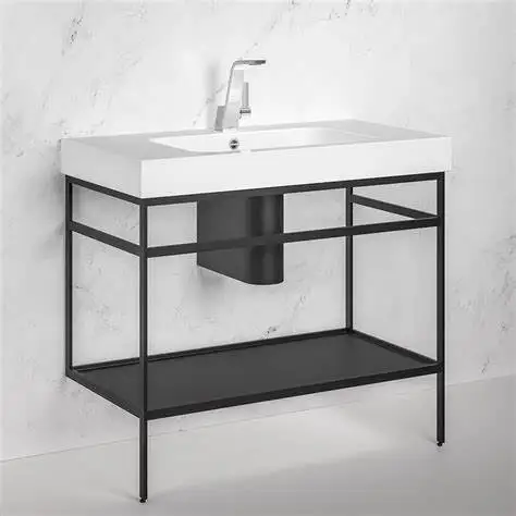 Meuble simple vasque STEEL 90 cm  Acier Noir  Single vanity unit STEEL 90 cm Steel Black powder room dressing console table