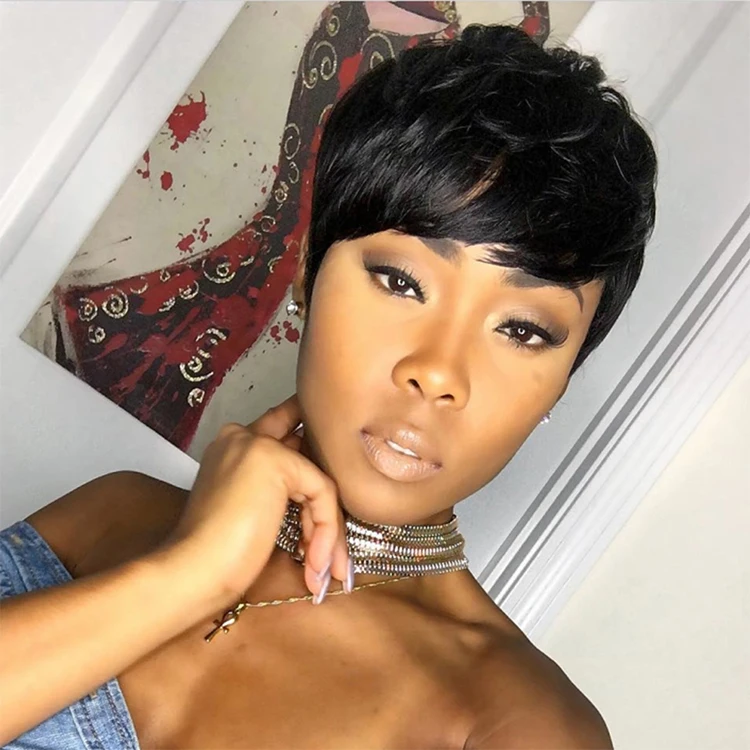 Оптовая продажа, дешевые бразильские парики вырезанные феями для черных женщин, короткий парик из натуральных необработанных натуральных человеческих волос с выравненной кутикулой