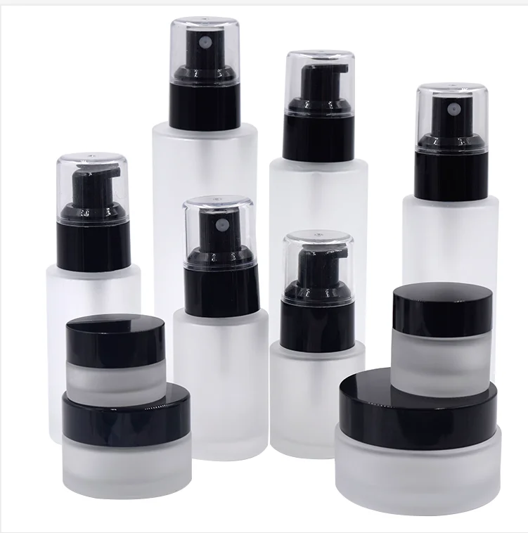 4oz 120ml flat shoulder clear/frosted glass lotion bottle with spray pump