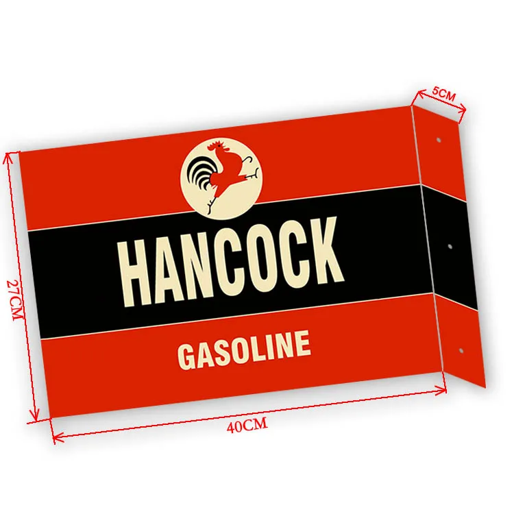 Vintage Custom Metal Sign HANCOCK GASOLINE Double Sided Printing Metal Wall Plaque Gas Station Garage Wall Decor Flange Sign