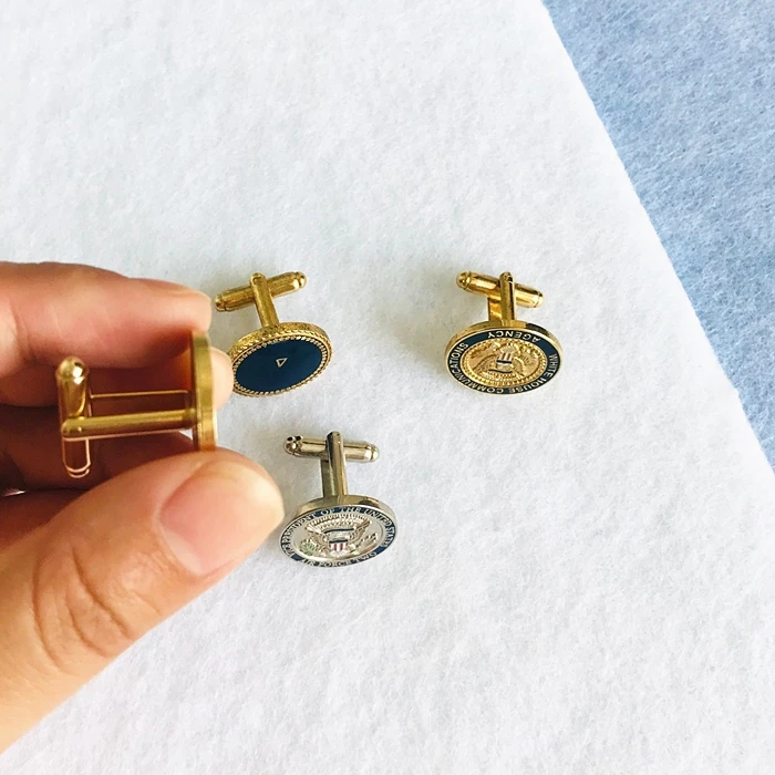 Personalized  Cuff Links round hard enamel soft alloy iron metal cufflink Gold cuff links Anniversary custom mens cuff links