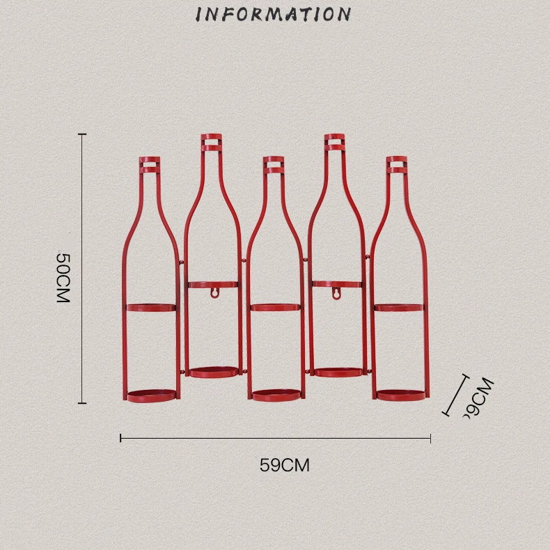 Retro industrial style wine rack iron wall hanging bronze wine holder bar wall decoration 5 bottles black metal wine rack